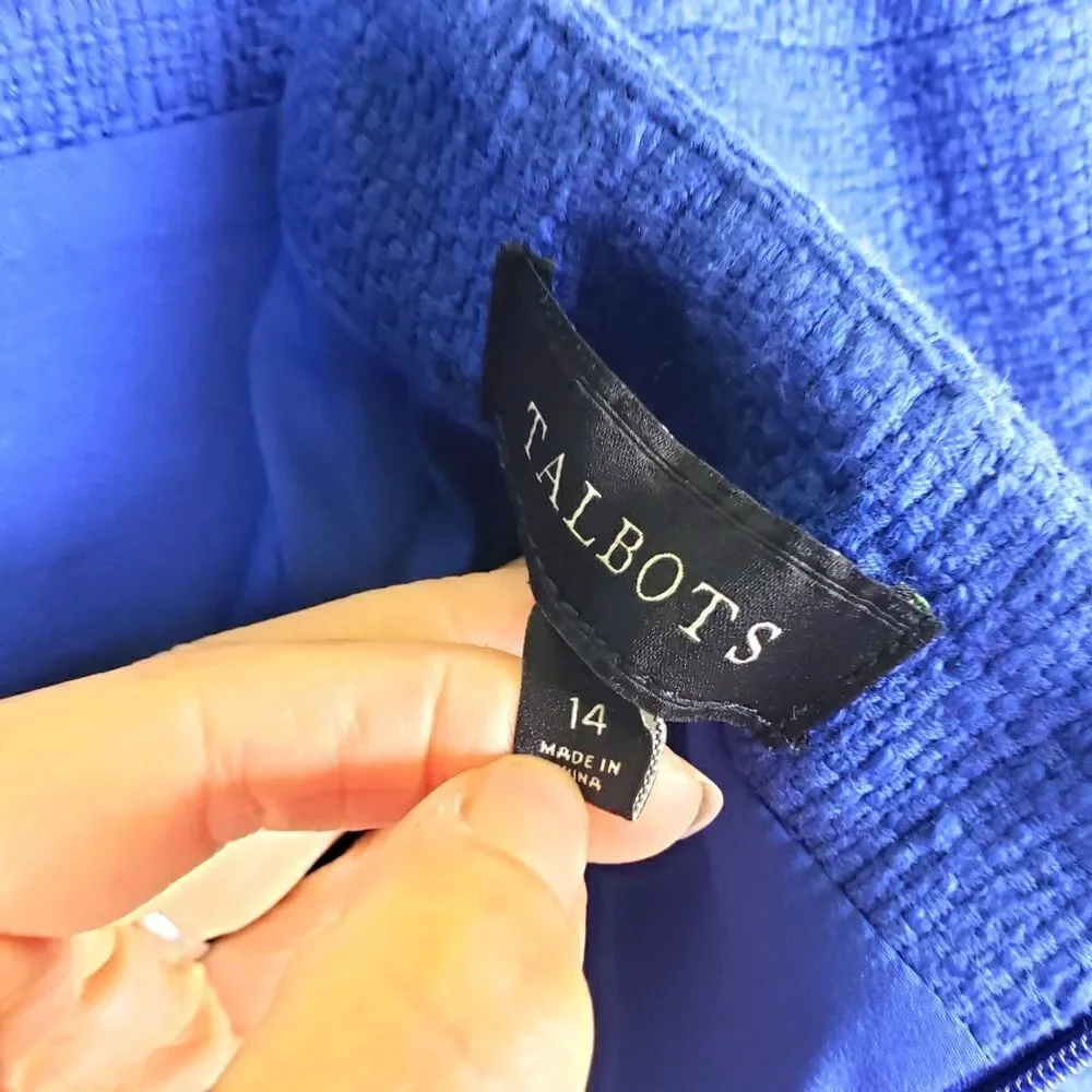 Women's Talbots Royal Blue Short Lace Cotton Blend Business Workwear Skirt Sz 14